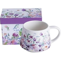 Topadorn Ceramic Travel Cup Ceramic Coffee Cup with Handle and Gift Box 12 oz Pink Flower