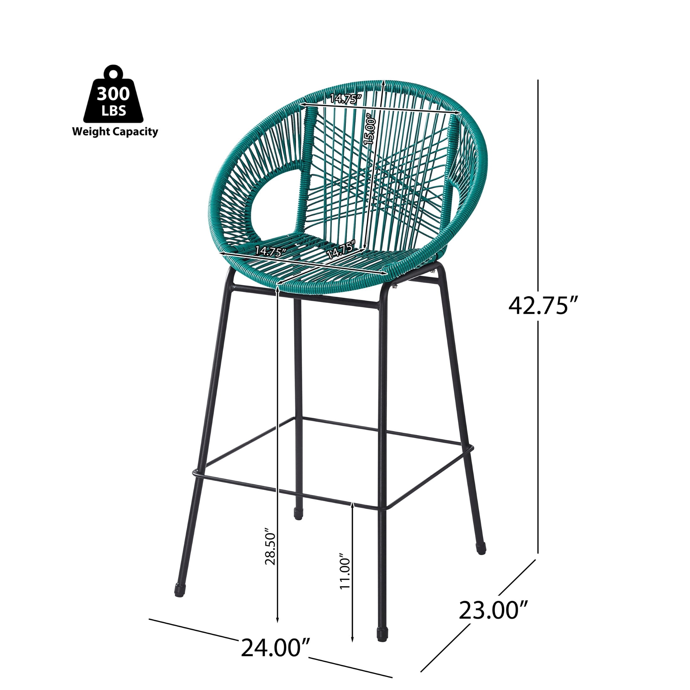 Christopher Knight Home Modern 28.5" Outdoor Faux Wicker Bar Stools, Metal Frame, Teal, Set of 2