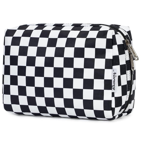 Cute Makeup Bag Travel Cosmetic Bag Organizer Toiletry Bag Make up Bags with Compartments Pouch Purse for Women & Men, Black Checkerboard