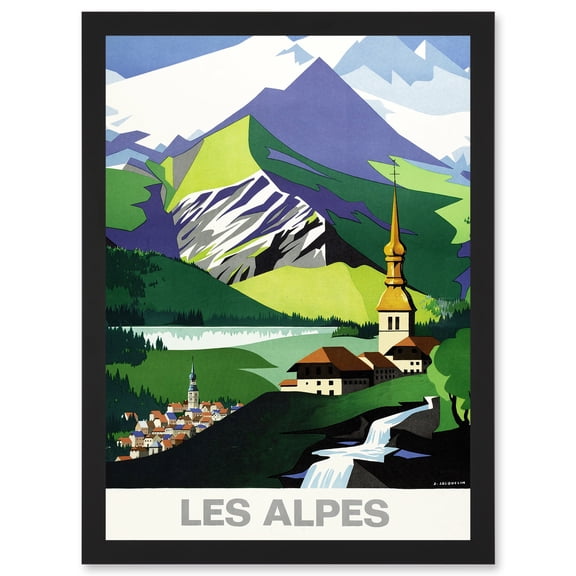 Jacquelin The Alps Mountains French Railway Travel Advert Artwork Framed Wall Art Print A4