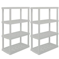 Hyper Tough Plastic Storage Shelves 4-Tier 56"H x 18"D x 37"W 2-Pack White 600 lbs Total Capacity