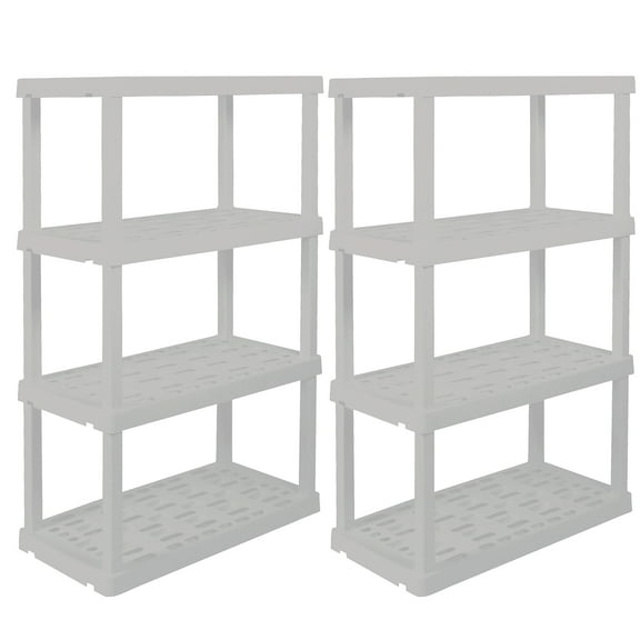 Hyper Tough Plastic Storage Shelves 4-Tier 56"H x 18"D x 37"W 2-Pack White 600 lbs Total Capacity