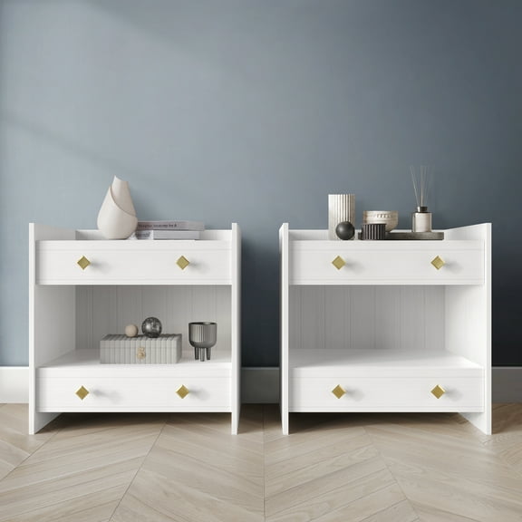 Castle Place Set of 2 Elegant Glam Nightstands, White