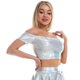 thumbnail image 1 of Más Tamaño Camisetas Sin Mangas Para Las Mujeres Camiseta de tirantes corta ajustada con de cuero de color liso y manga corta con hombros descubiertos para mujer (A, S), 1 of 5