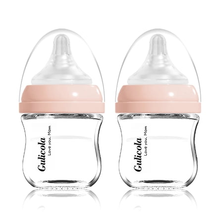 Gulicola Natural Glass Bottles for Newborn Babies Breast Like Extra Slow Flow 0 Months+ 3 oz 2 Pack