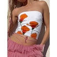 thumbnail image 2 of Argulvti Women Tube Tops Flower Print Boat Neck Strapless Tops Polyester Tank Tops Summer Backless Bandeau Shirts, 2 of 7
