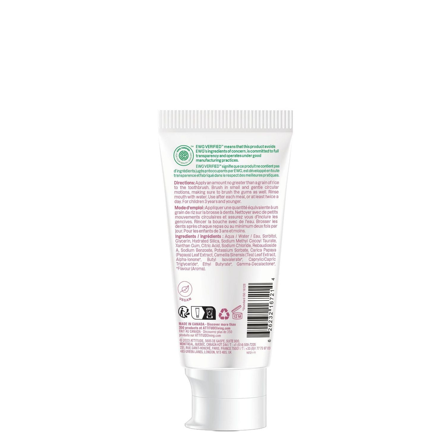 ATTITUDE baby leaves, Training Toothpaste, Fluoride Free, Strawberry, 75 mL