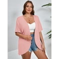 thumbnail image 3 of SHOWMALL Women's Plus Cardigan Short Sleeve Open-Front Lightweight Summer Cover Up 3X Pink, 3 of 7