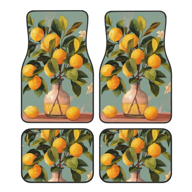 Disketp Retro Warm Lemon Flower for Crystal Velvet Car Mats Four-Piece Set,All-Season Automotive Protection, Vehicles, Cars, Trucks, and SUVs,Anti-Slip Design