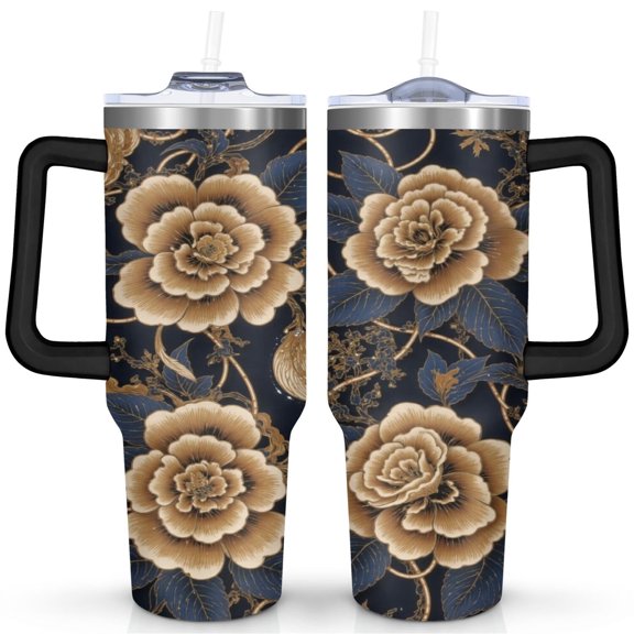 Paisley Design40 Oz Tumbler with Handle Lid and Straw, Stainless Steel Double Walled Vacuum Insulated Cup, Cute Anniversary Wedding Birthday Gifts Tumbler for Women Men Friends Outdoor Indoor