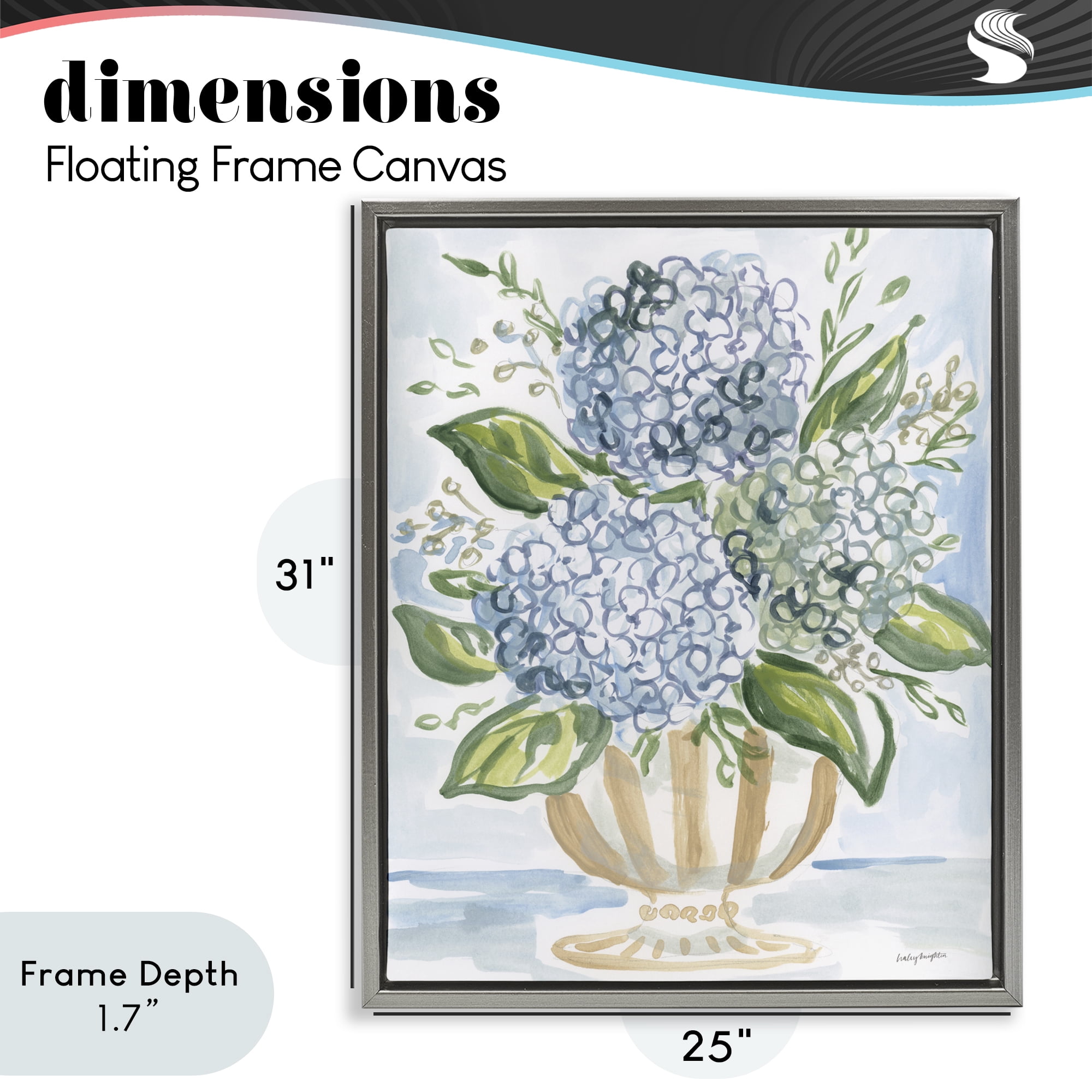 Stupell Industries Serena Pastel Hydrangea Bouquet Gray Framed Floater Canvas Wall Art, design by Haley Knighten