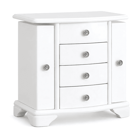 Stufurhome White Wooden Jewelry Box Organizer with Mirror, 5-Drawer Jewelry Chest for Rings, Earrings & Necklaces