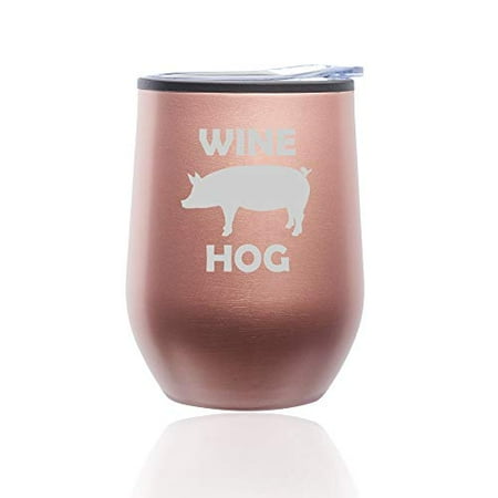 

Stemless Wine Tumbler Coffee Travel Mug Glass With Lid Wine Hog Pig Funny (Rose Gold)