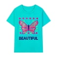 thumbnail image 4 of HILEELANG Big Girls' Short Sleeve Tee Shirt Cotton Casual Crewneck Butterfly Graphic Tops T-Shirts Black White Green 3 Packs Sets 12Years, 4 of 5