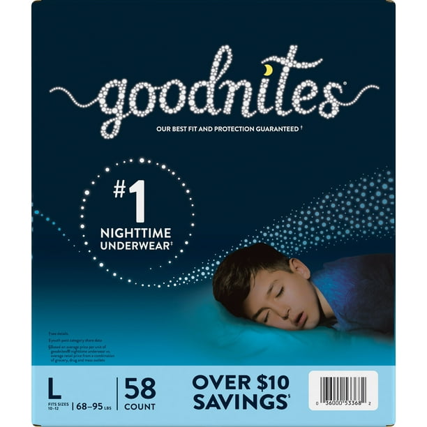 goodNites Bedtime Underwear for Boys, Large (68-95 Pounds), 58 count