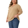 thumbnail image 4 of Agnes Orinda Plus Size Sweater for Women Long Sleeve V Neck Fall Knit Casual Basic Pullover Sweater Tops 1X Khaki, 4 of 6