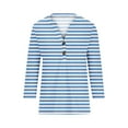 thumbnail image 4 of hxobax Striped Tunic Tops for Womens 3/4 Sleeve V Neck Button Down Shirts Basic Tee Pullover Blouse, 4 of 5