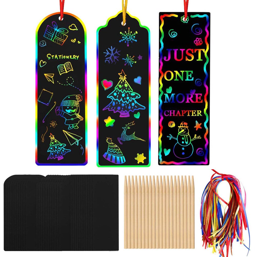 Scratch Art Bookmarks for Kids, 30 PCS Rainbow DIY Bookmark Crafts