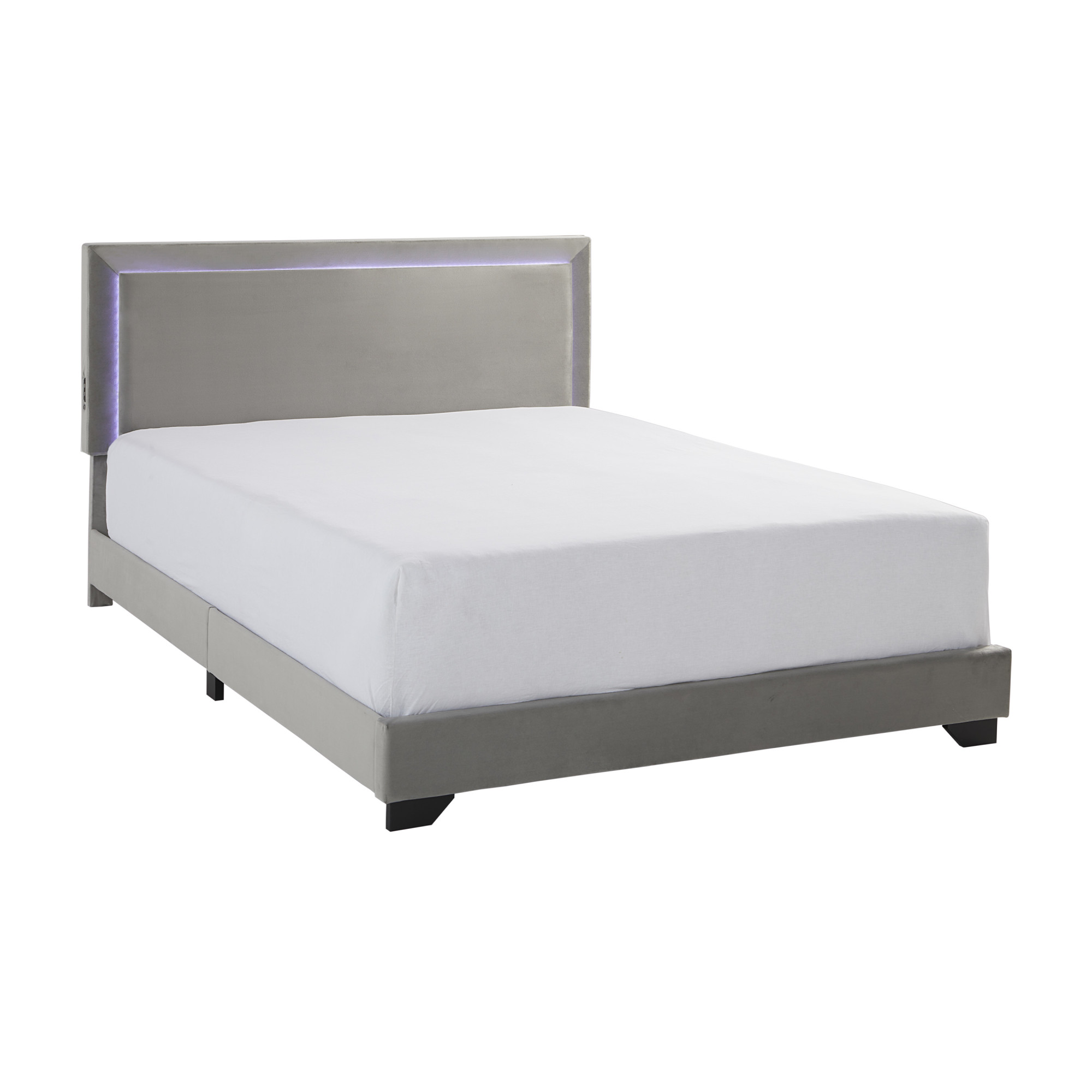 Anchorage Upholstered Queen Bed with LED Lights and USB, Platinum - image 15 of 17