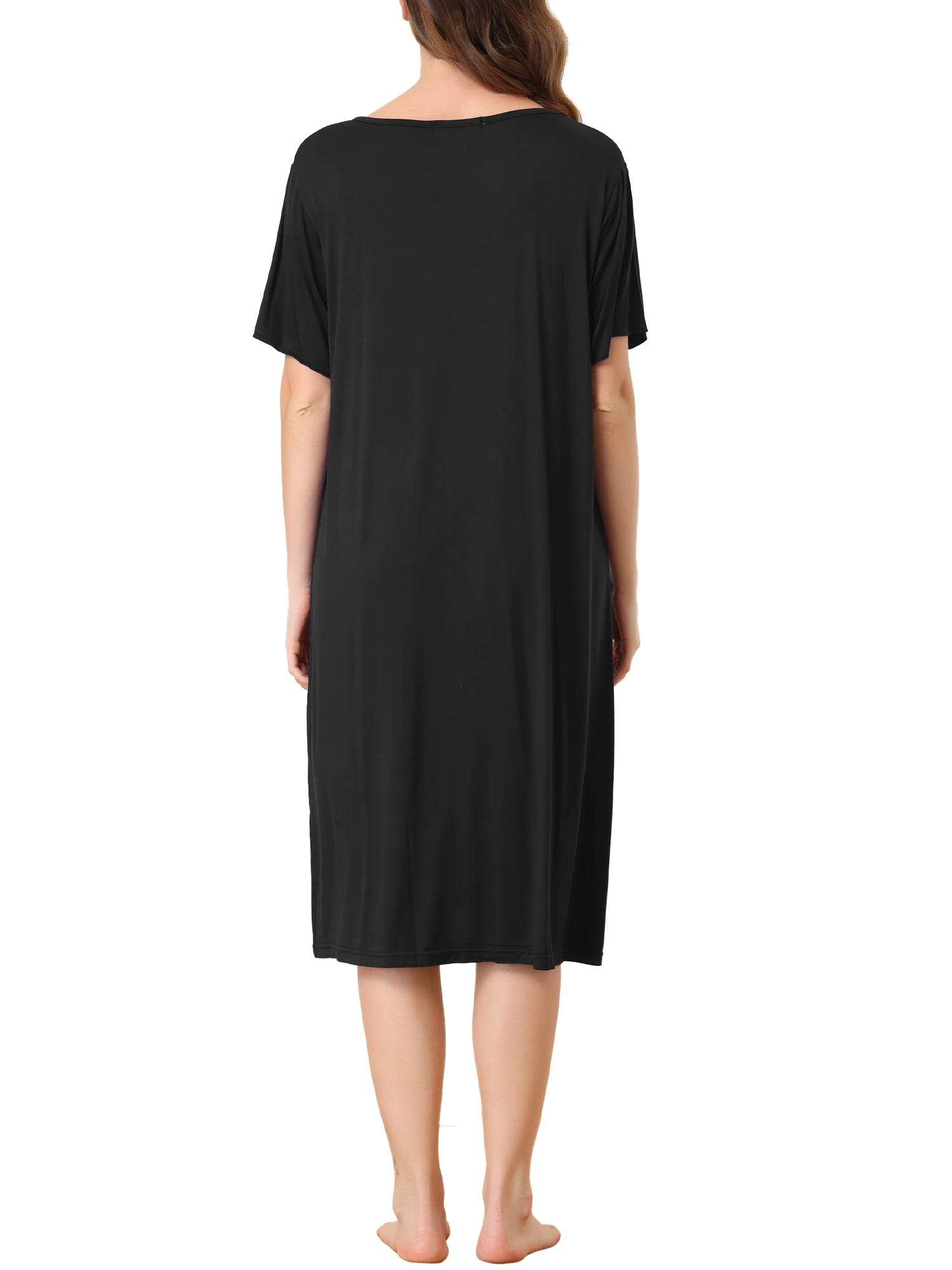 Unique Bargains Womens Modal Nightshirt Soft Button Down Short Sleeve Nightgown