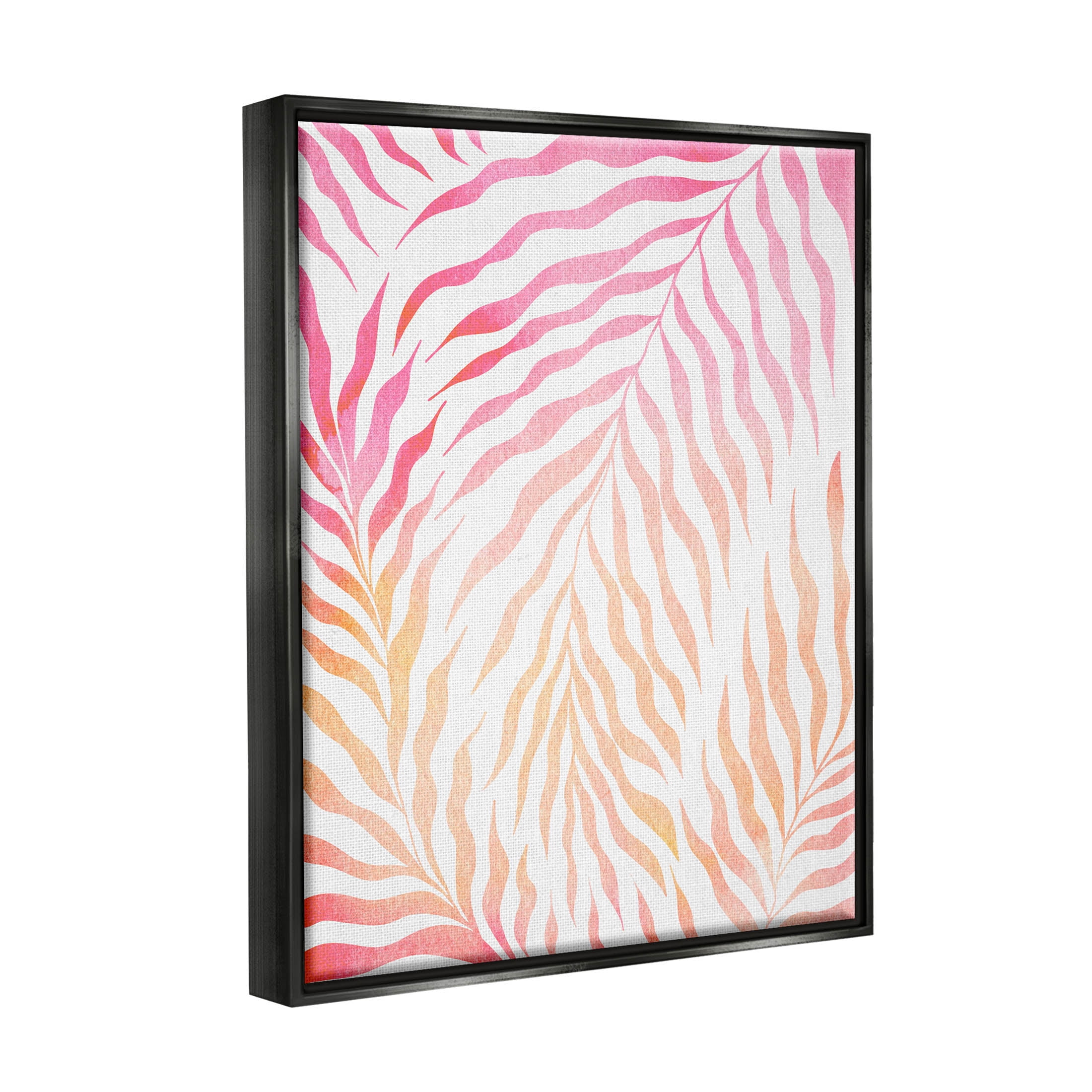 Vivid Pink Wavy Leaves Botanical & Floral Graphic Art Jet Black Framed Art Print Wall Art