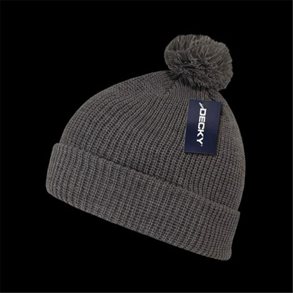 Pom Pom Acrylic Beanies, HeatherCharcoal