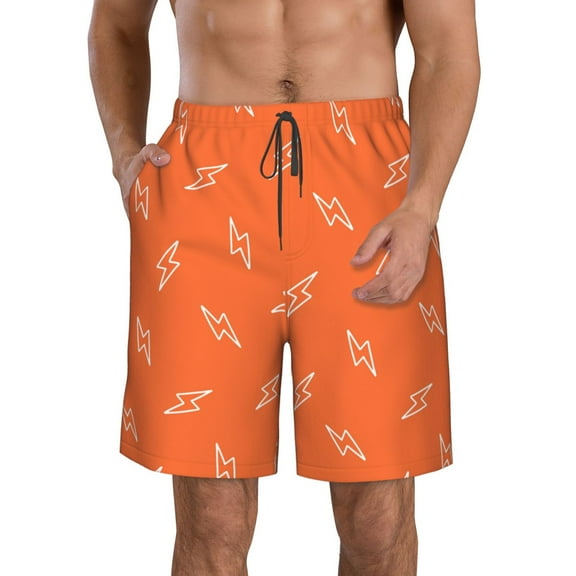 Logiee Orange lightning Print Mens Swim Trunks Quick Dry Board Shorts,Breathable Hawaii Beach Shorts Swimwear Bathing Suits-Small