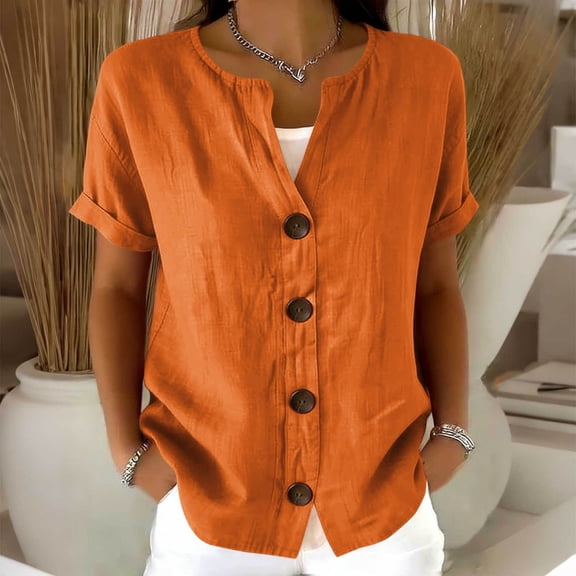 Uootdi Tops for Women Short Sleeve Scoop Neck Tops Daily Errands Style Wrinkle Resistant Comfortable Silhouette Blouses Gift