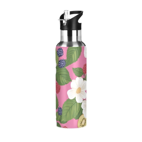 Yayeee 20oz Insulated Water Bottle Double Wall Stainless Steel with Flip Straw Lid, White Flowers