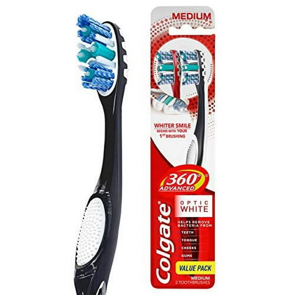 Colgate Brosse à Dents Optic White Avancée 360°, Moyen - 2 Unités