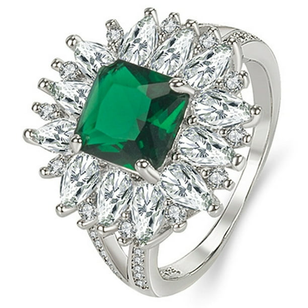 Anillo de esmeralda, exquisita joyería de esmeralda, anillos estéticos, regalo de aniversario para ella
