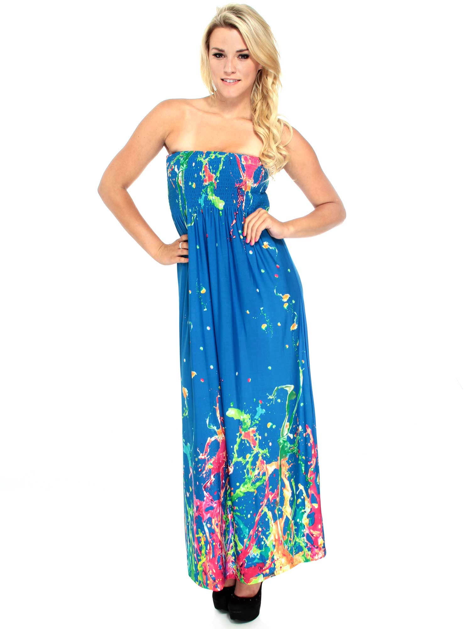 BASILICA Summer Women Maxi Tube Dress Straples Floral Print Empire