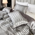 thumbnail image 4 of Move Over Gray Satin Duvet Cover Set Queen Luxurious Stripes Pattern Gray Satin Bedding Set Microfiber No Filling, 4 of 8