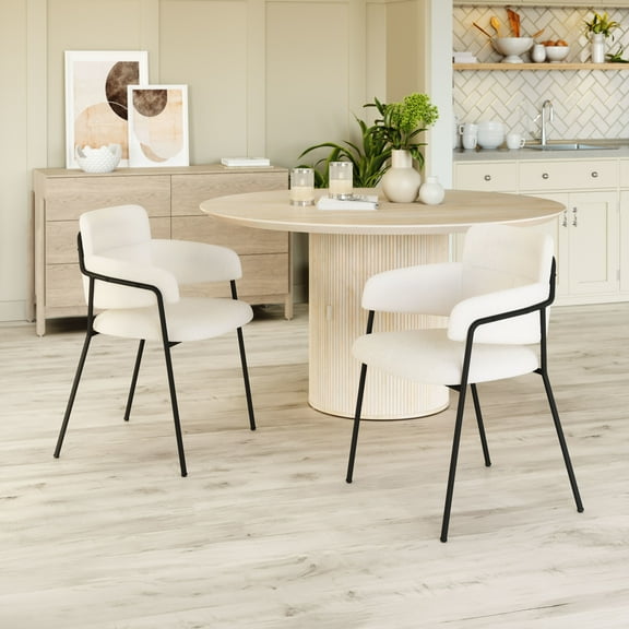 Marcel Dining Chair Cream Dining Chair, Modern Style, Shearling style fabric, Plywood, Indoor Dining