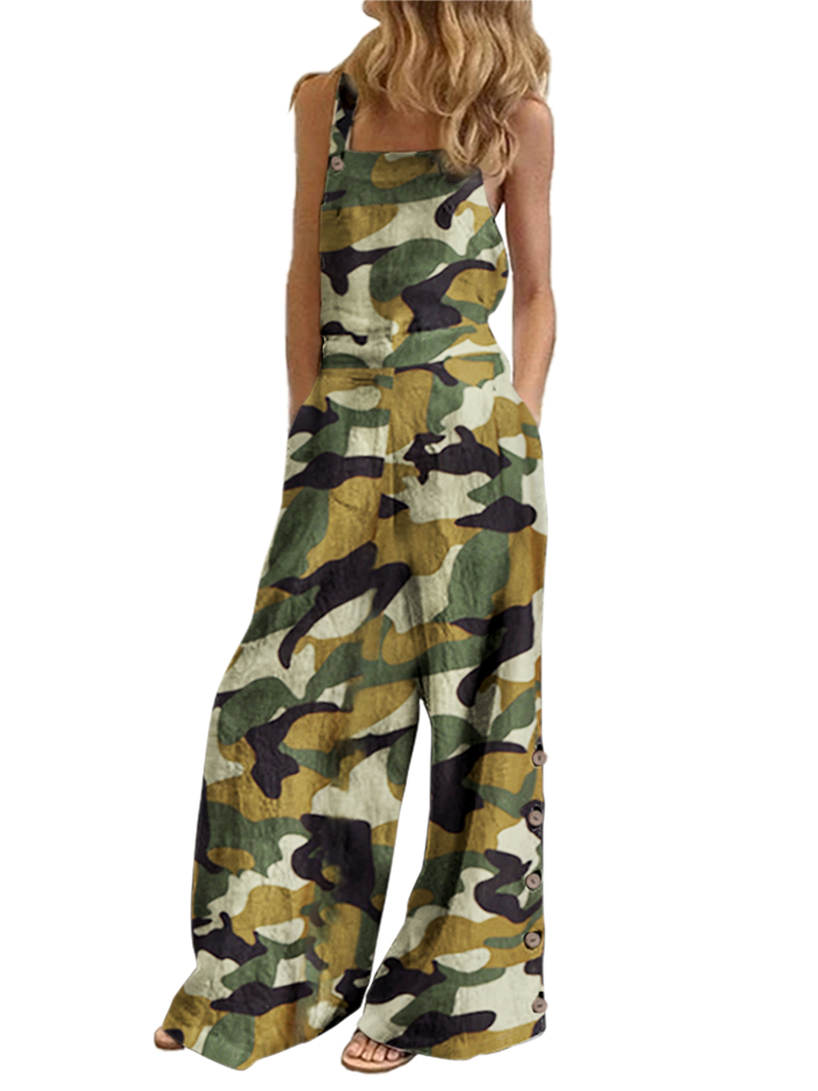 VONDA Women's Casual Loose Jumpsuits Rompers Strappy Print Jumpsuit