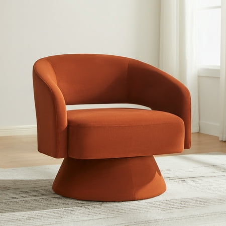 CHITA Swivel Fabric Accent Chair with Open Back&Wood Base,Modern Armchairs for Living Room Bedroom,Burnt Orange