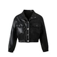 thumbnail image 2 of AherBiu Teen Girls Clothes Leather Jackets Elastic Button down Collared Coats Streetwear Outwear, 2 of 7