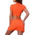 thumbnail image 3 of Conjunto de bikini de 4 piezas para mujer Inspire Chic con nudo en el cuello, parte superior de manga corta y parte inferior triangular, trajes de baño en color naranja pequeño, 3 of 5