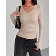 thumbnail image 4 of Zeagoo Women Long Sleeve Basic Tee 3 Pack Fall V Neck Casual T-Shirt Ribbed Slim Fit Tops, 4 of 6