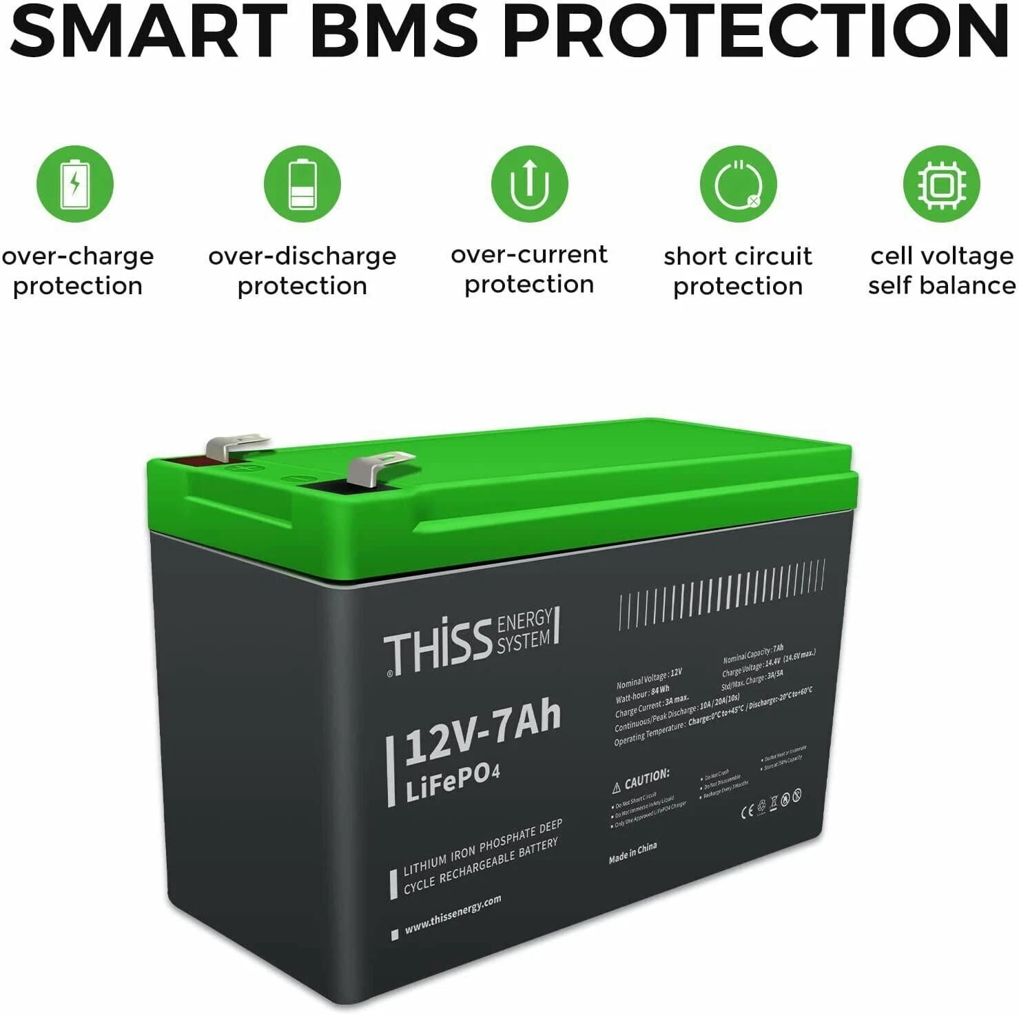 12V 7Ah LiFePO4 Battery, Built-in BMS, 4000+ Deep Cycle Rechargeable Battery, Maintenance Free Home Energy Storage And Off Grid Application Battery, Suitable For RV, Camping, Golf Cart, Toy Car