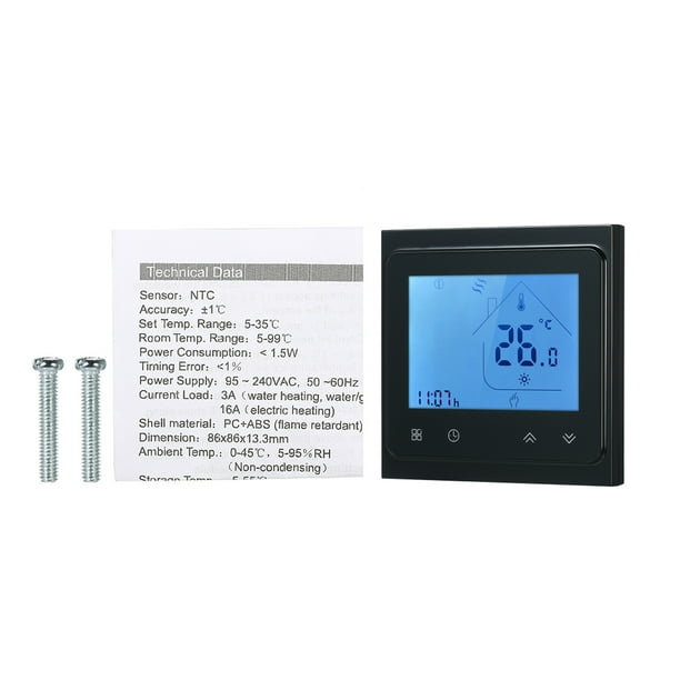 Termostato de calefacción de agua de piso Controlador de temperatura ambiente semanal programable con retroiluminación LCD, negro seitruly HA002459-01B