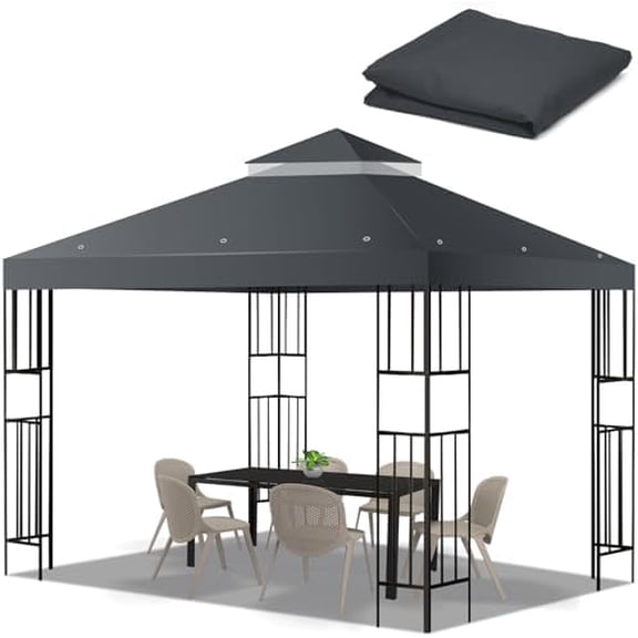 10x10 FT Gazebo Replacement Top, Canopy Replacement Cover Double Tiered for Outdoor BBQ Roof Cover Grill Shelter$$Garden & Patio