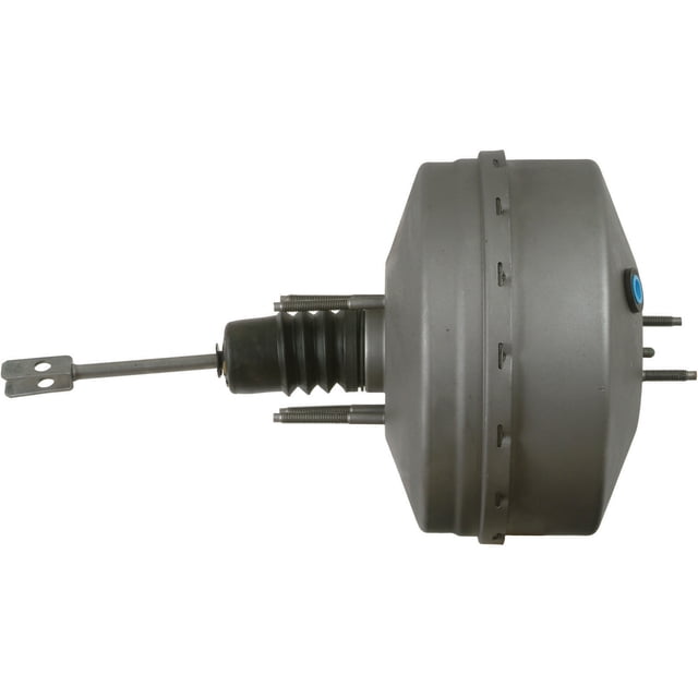 booster de frenos cardone f-150 2010 al 2014 remanufacturado Booster de frenos CARDONE para Ford F-150 2010–2014, vista lateral centrada; cuerpo cilíndrico gris con diafragma de 10.22 in (259.64 mm), varilla de empuje metálica y fuelle de goma, incluye sello del cuello del cilindro maestro y hoja de instrucciones. Su tamaño lo hace adecuado también para restauraciones de sistema de frenado en camionetas.