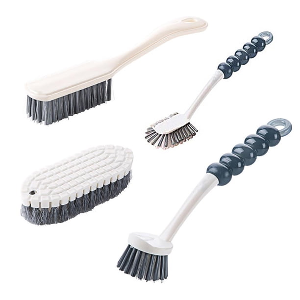 Bewildely 4 Uds. Cepillo de limpieza para cocina, cepillo de limpieza Flexible, cepillo para zapatos con mango, cepillo de baño, juego de cepillos de Mostrada Paquete A Bewildely HA027163-01