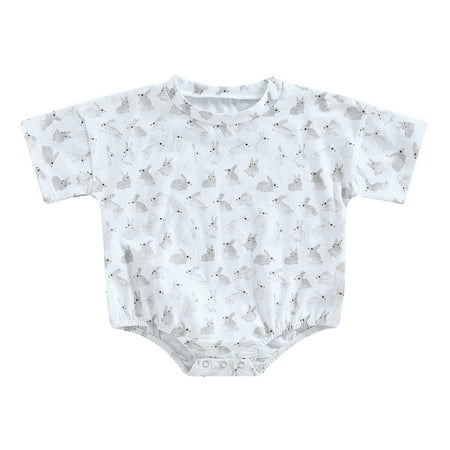 

Baby Boys Girls Easter Romper Short Sleeve Bunny Print Bodysuit Newborn Clothes