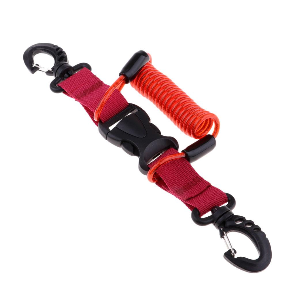 Diving Lanyard Scuba Dive Snorkeling Lanyard Lost Spring Webbing Dual Clips Diving Cameras Lights Rope Strap Red