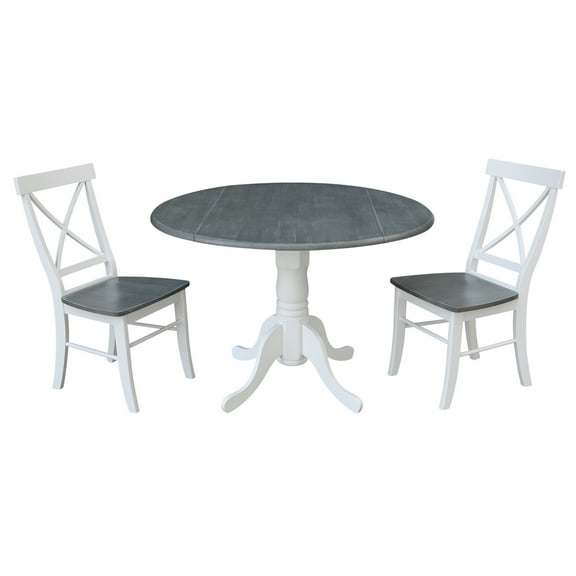 42" Drop Leaf Wood Table with 2 X-back Chairs in White/Heather Gray