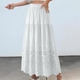 thumbnail image 4 of qelini Lace Maxi Skirt for Women Long Skirt Elastic High Waist A-line Skirt Solid Color Casual Skirt, 4 of 6