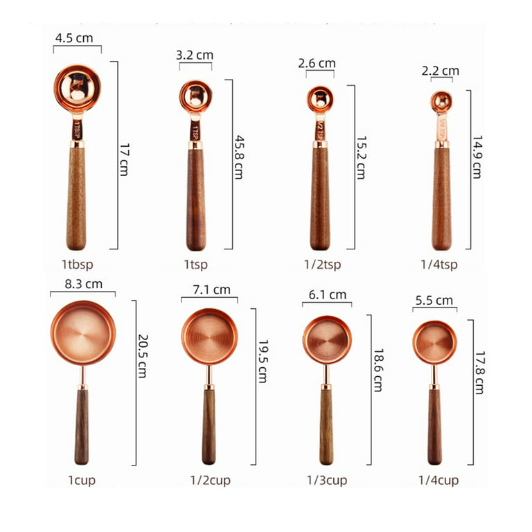 Measuring Cups Spoons Set Wood Handle Stainless Steel Plated