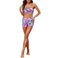 thumbnail image 2 of INSPIRE CHIC Women's Strappy Floral Printed Ruched Bikini Sets, 3 Pieces Long Sleeve Robe Cover Up BoyShorts Bottom Swimwear Blue Pink Medium, 2 of 6